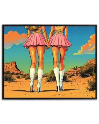 Retro Pink Cowgirls Wall Art, Desert Pop Canvas