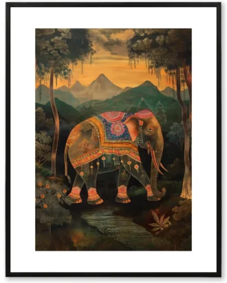 Ornate Elephant Jungle Wall Art, Indian Style Canvas