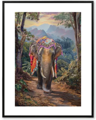 Royal Elephant Forest Wall Art, Indian Traditional Canvas