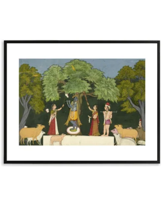 Krishna with Cows Wall Art, Indian Traditional Canvas