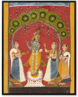 Pichwai Lotus Krishna Wall Art, Indian Classical Canvas