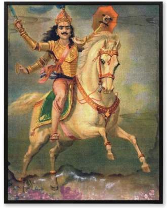 Kalki Avatar White Horse Wall Art, Mythological Canvas