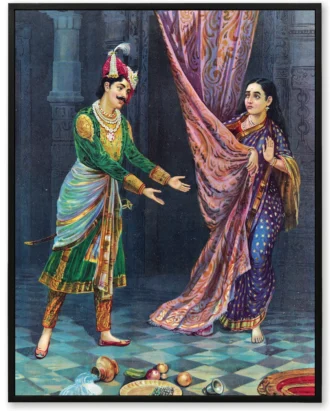 Krishna with Draped Radha Wall Art, Mythological Canvas
