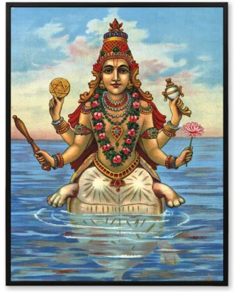 Goddess Lakshmi Lotus Wall Art, Mythological Canvas