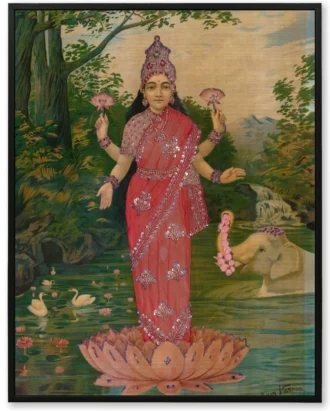Goddess Lakshmi Lotus Wall Art, Traditional Canvas