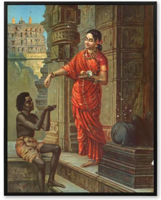 Lady Offering Alms Temple Wall Art, Classical Canvas