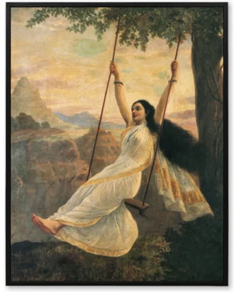 Lady on Swing Wall Art, Ravi Varma Classical Canvas