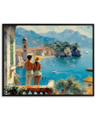 Mediterranean Lovers Balcony Wall Art, Romantic Canvas