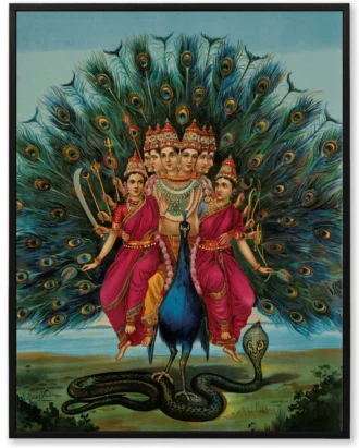 Kartikeya Murugan Peacock Wall Art, Mythological Canvas