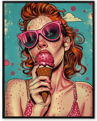 Pop Ice Cream Woman Wall Art, Modern Colorful Canvas