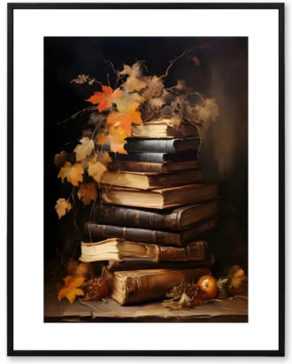 Vintage Books Canvas Wall Art – Still Life Painting