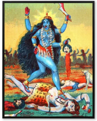 Goddess Kali Fierce Battle Wall Art, Mythological Canvas