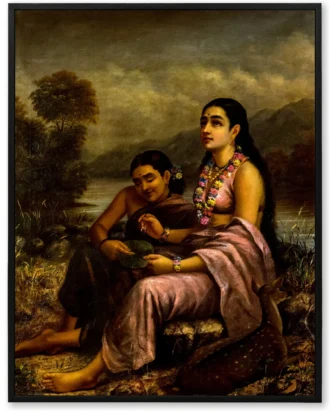 Royal Lady with Peacock Wall Art – Framed Classic Canvas