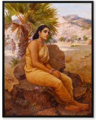 Woman with Wheat Field Wall Art – Framed Canvas Painting