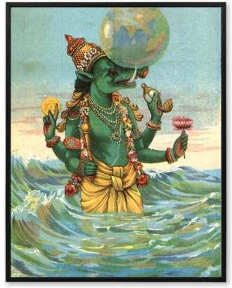 Vishnu Kurma Avatar Mythology Wall Art – Framed Canvas