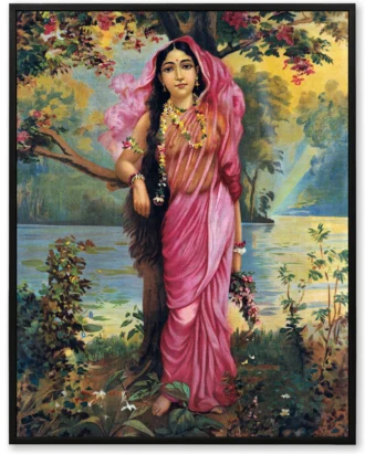 Classic Lady in Pink Saree Wall Art – Framed Canvas