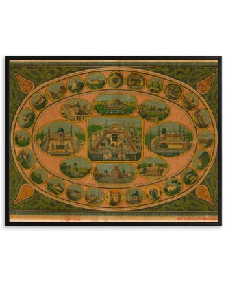 Heritage Pilgrimage Temple Map Wall Art, Traditional Religious Canvas
