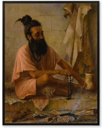 Indian Sage with Mala Classic Wall Art – Framed Canvas