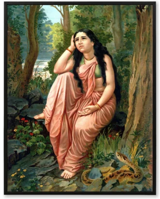 Sita Alone in Forest Wall Art, Mythological Canvas